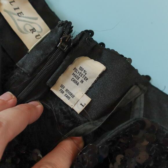 Vintage 80s Lillie Rubin Black Sequin Sleaze Goth Sheath Dress Size Large - Picture 4 of 8